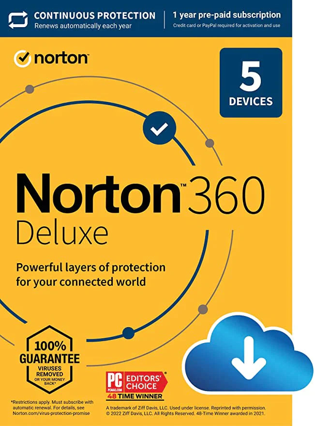 ✅Norton 360 Deluxe 2022 Antivirus software✅ for 5 Devices with Auto Renewal - Includes VPN, PC Cloud Backup & Dark Web Monitoring✅